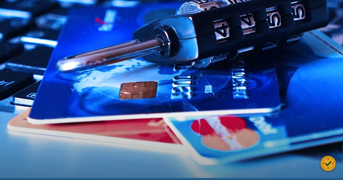 Close-up of the chip on a payment card