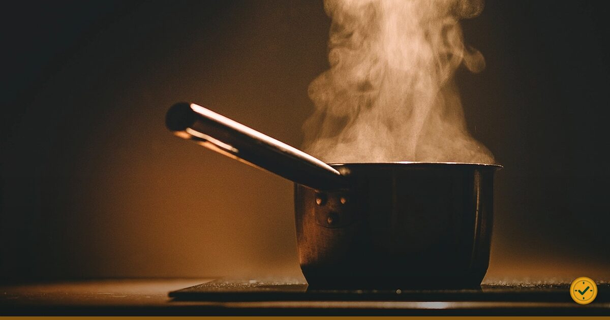 Steam rising from a cooking pan