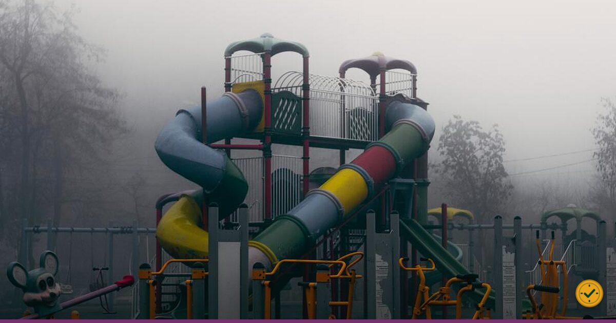 Colourful playground climbing frame