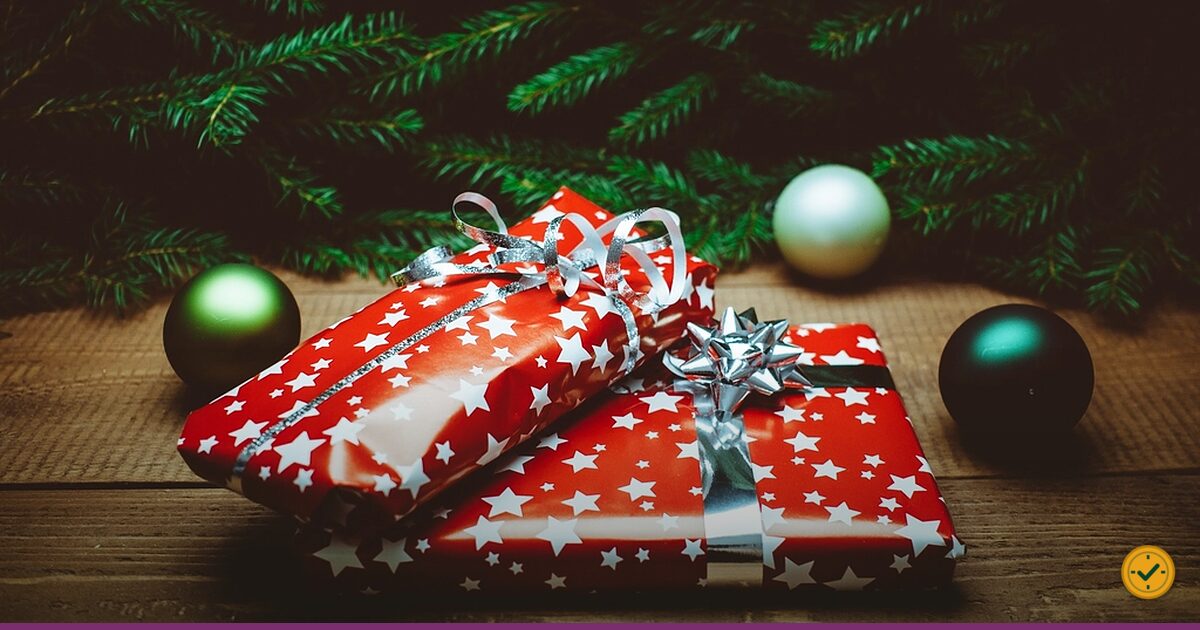 Presents in red star-patterned wrapping
