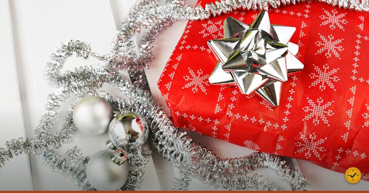 Gift wrapped in patterned red paper