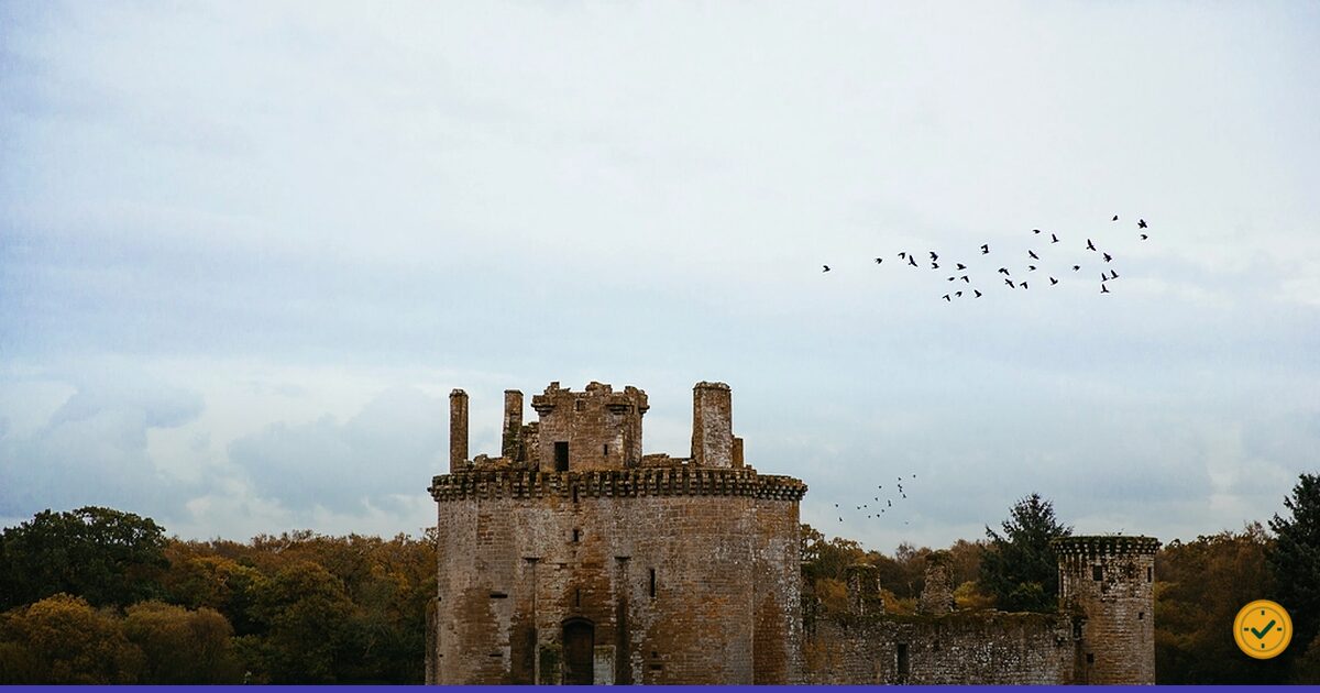 Castle ruins against a blue sky